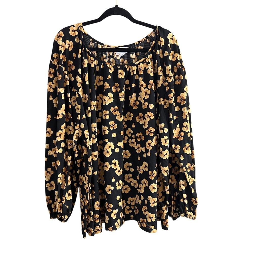 Ava & Viv Women's Plus Size Fall Floral Blouse Black/Gold/Yellow/Tan Size 4X